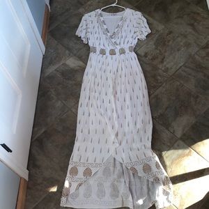 White Maxi Dress with Gold Accents